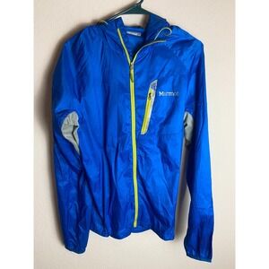 Marmot Mens Windbreaker Jacket Blue Size L Full Zip Long Sleeve Hooded